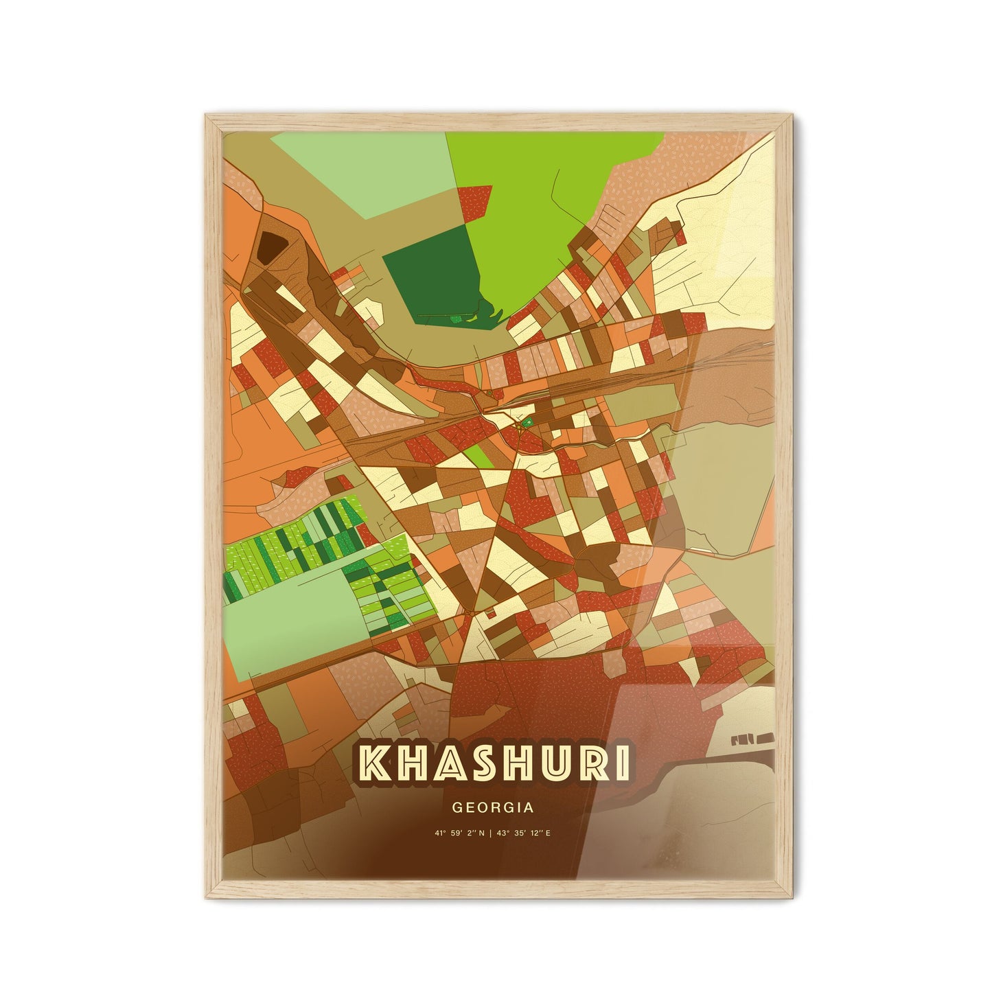 Colorful KHASHURI GEORGIA Fine Art Map Farmhouse