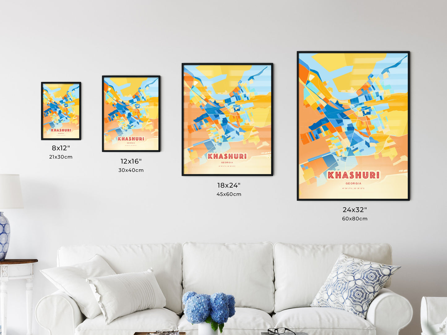 Colorful KHASHURI GEORGIA Fine Art Map Blue Orange