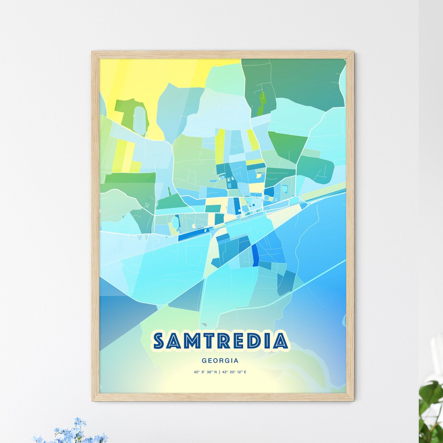 Colorful SAMTREDIA GEORGIA Fine Art Map Cool Blue