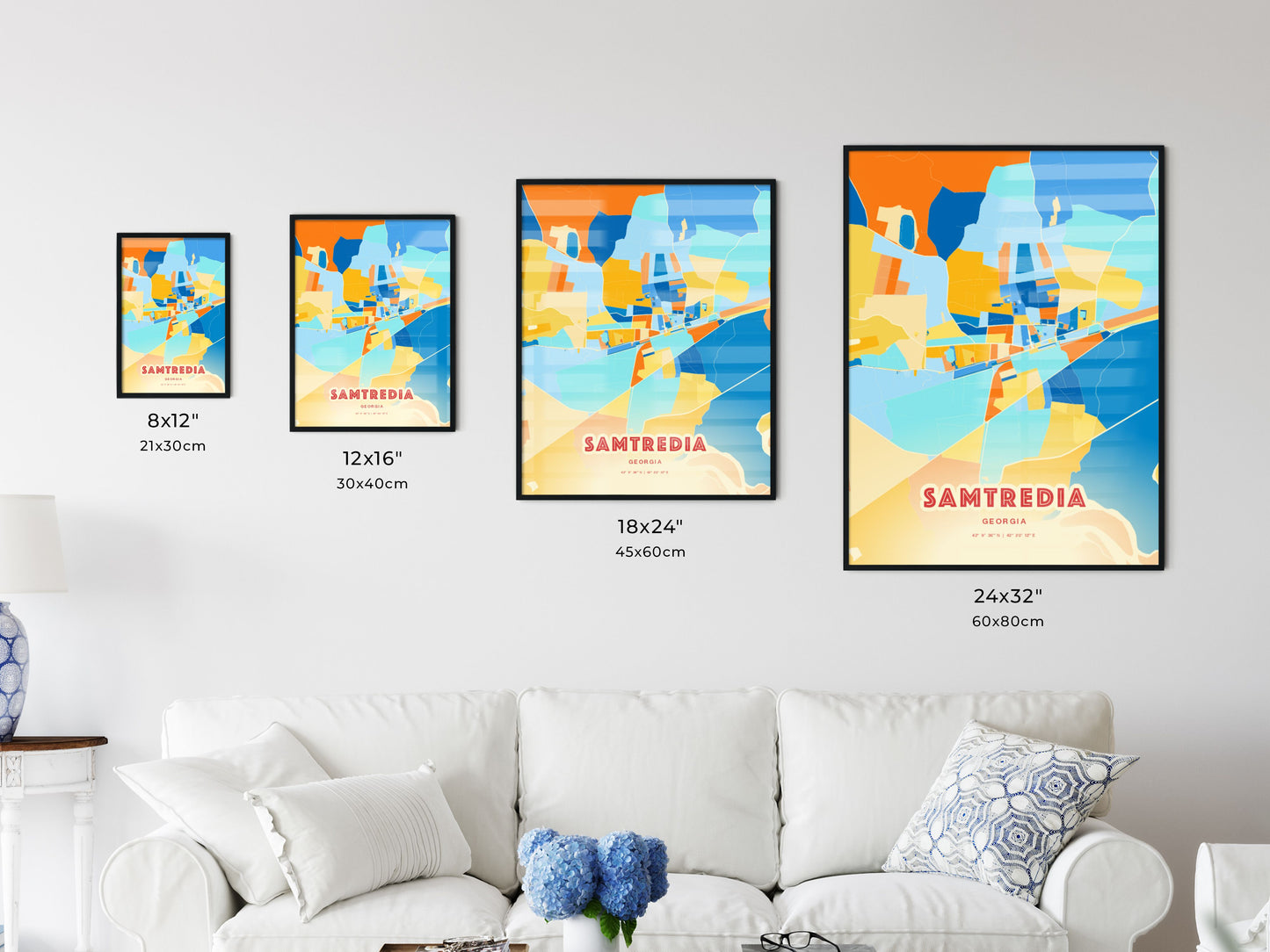 Colorful SAMTREDIA GEORGIA Fine Art Map Blue Orange