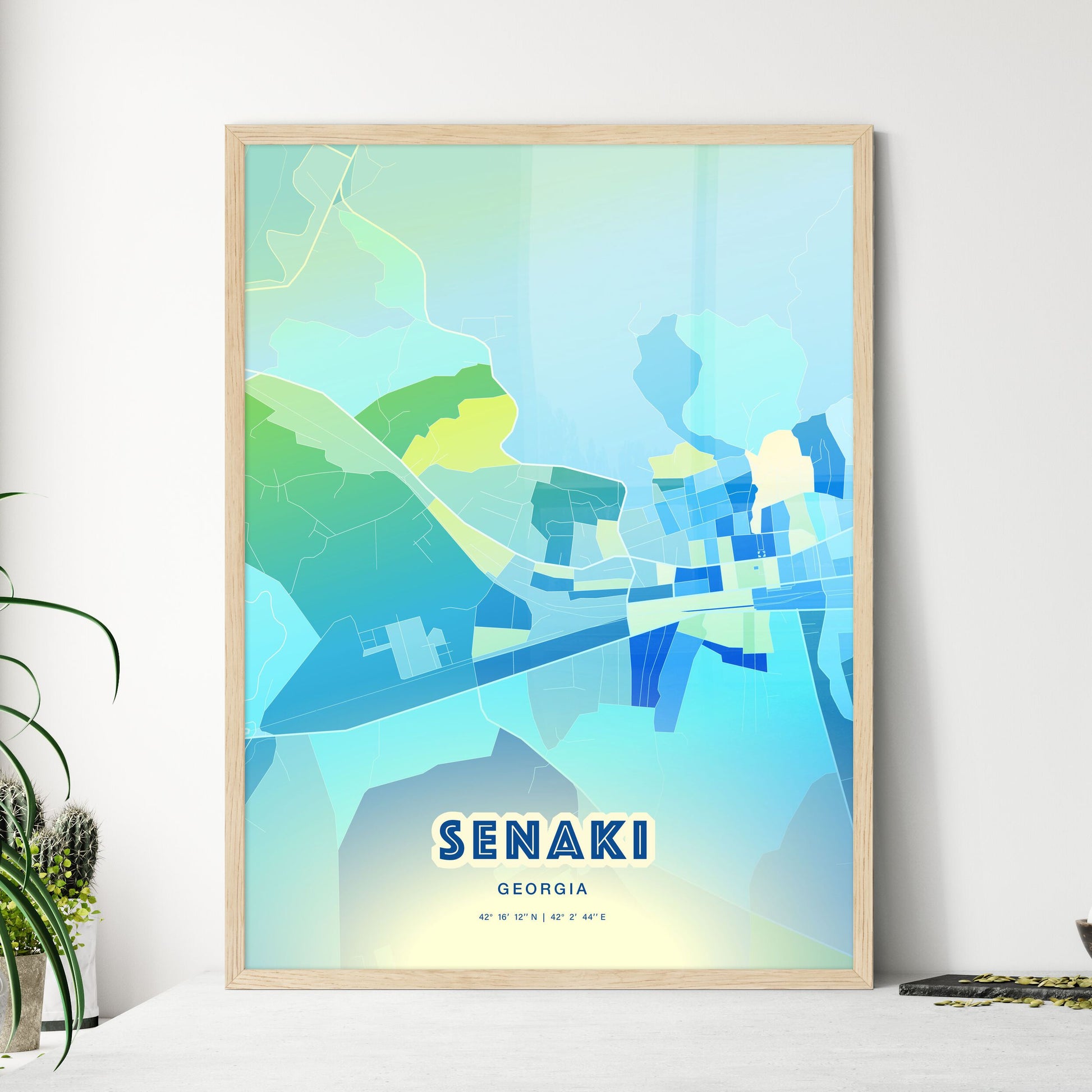 Colorful SENAKI GEORGIA Fine Art Map Cool Blue