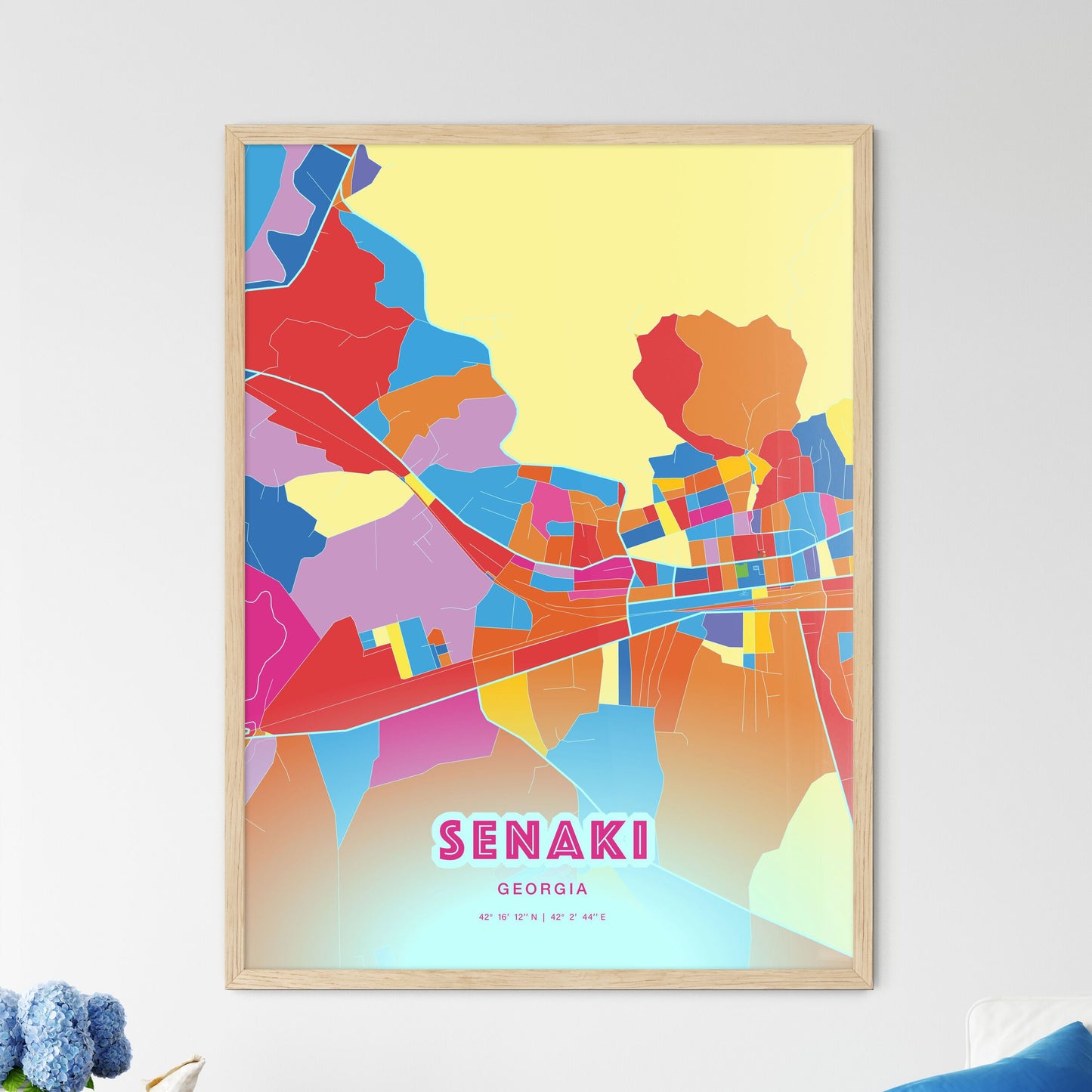 Colorful SENAKI GEORGIA Fine Art Map Crazy Colors
