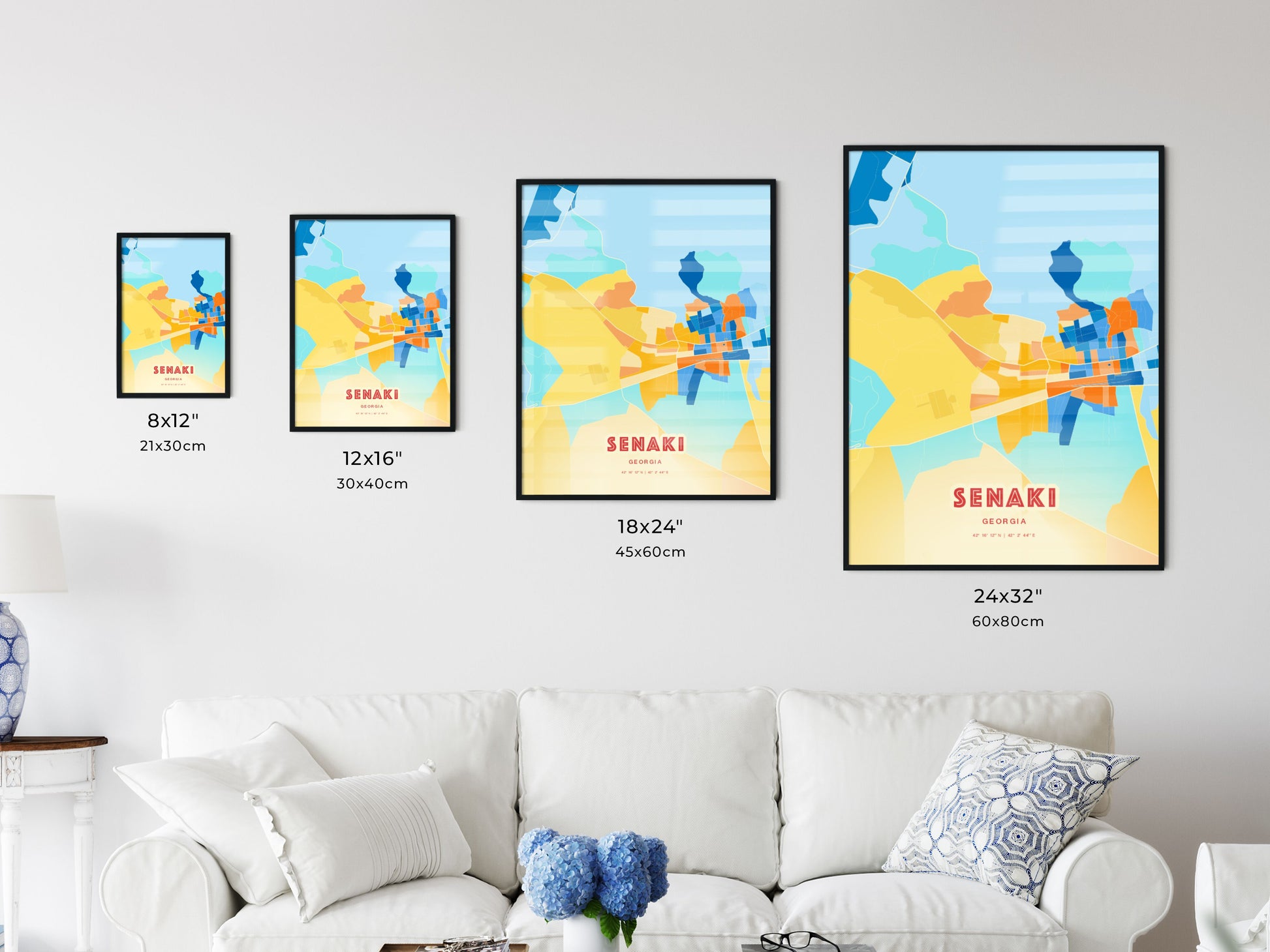 Colorful SENAKI GEORGIA Fine Art Map Blue Orange