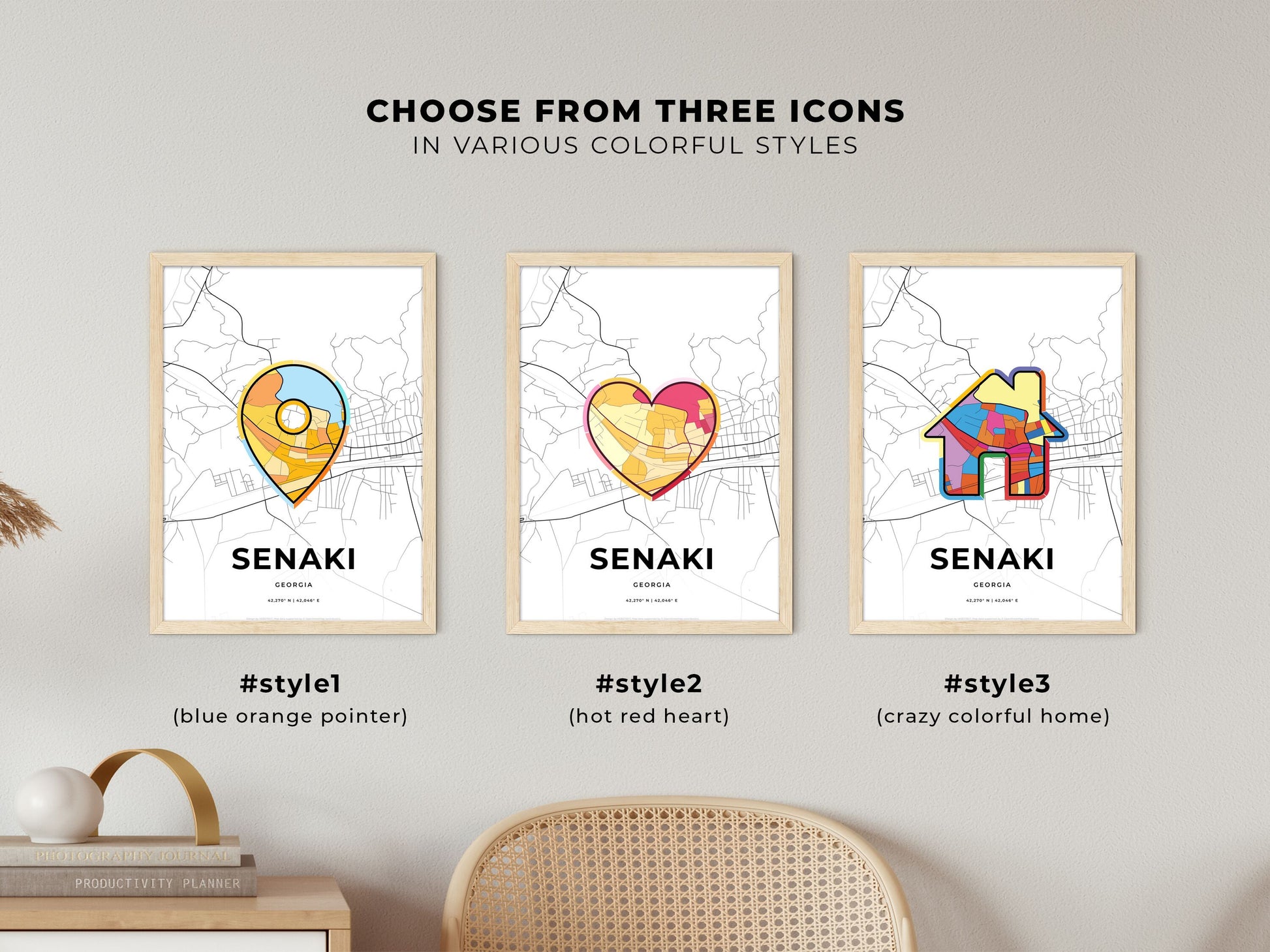 Senaki Georgia maps with colorful icons