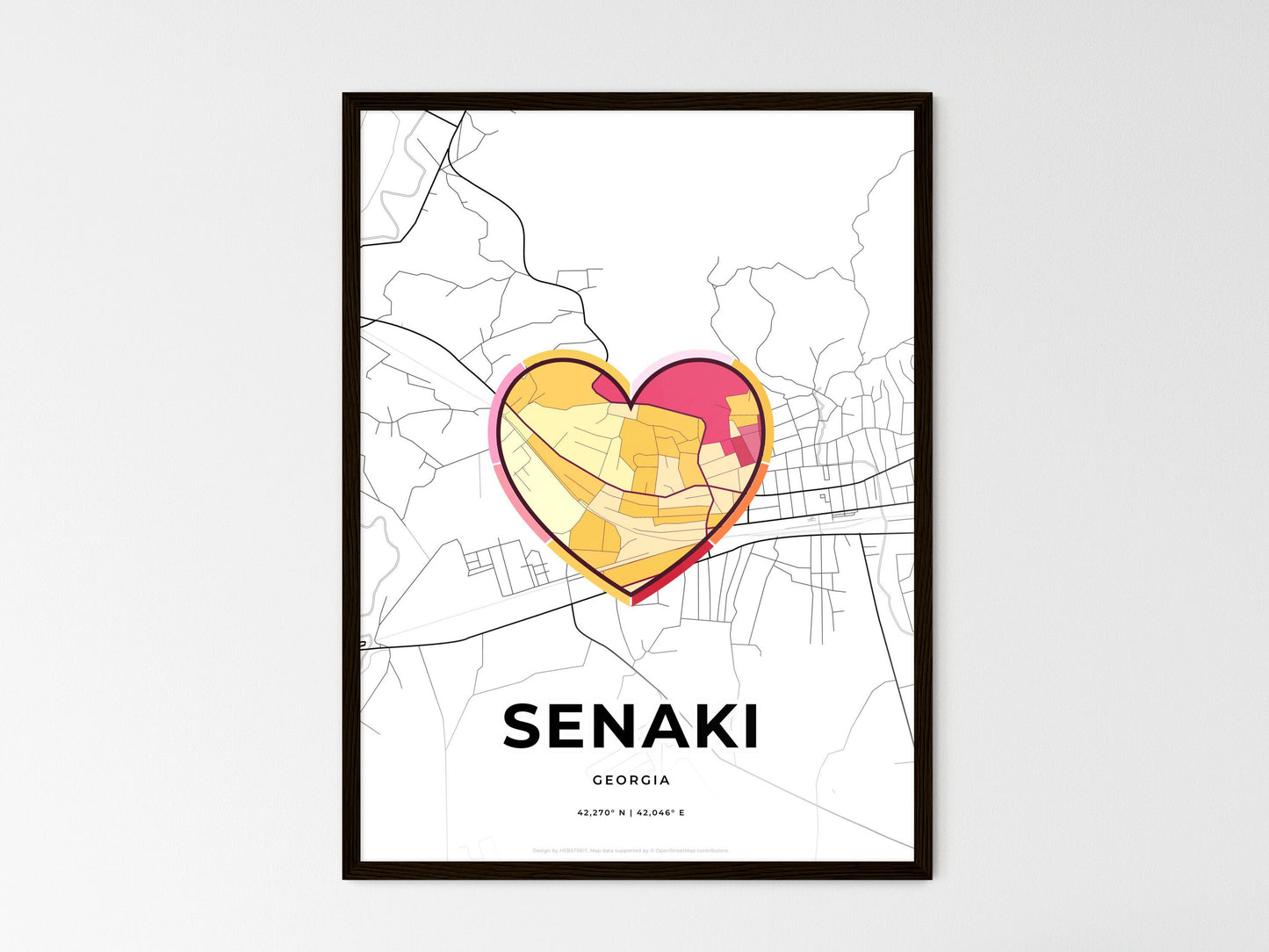 Senaki Georgia wedding art map with heart icon