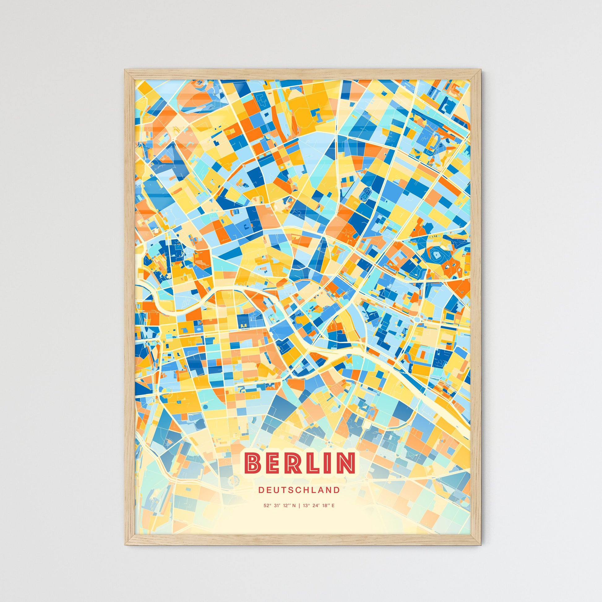 Colorful Berlin Germany Fine Art Map Blue Orange
