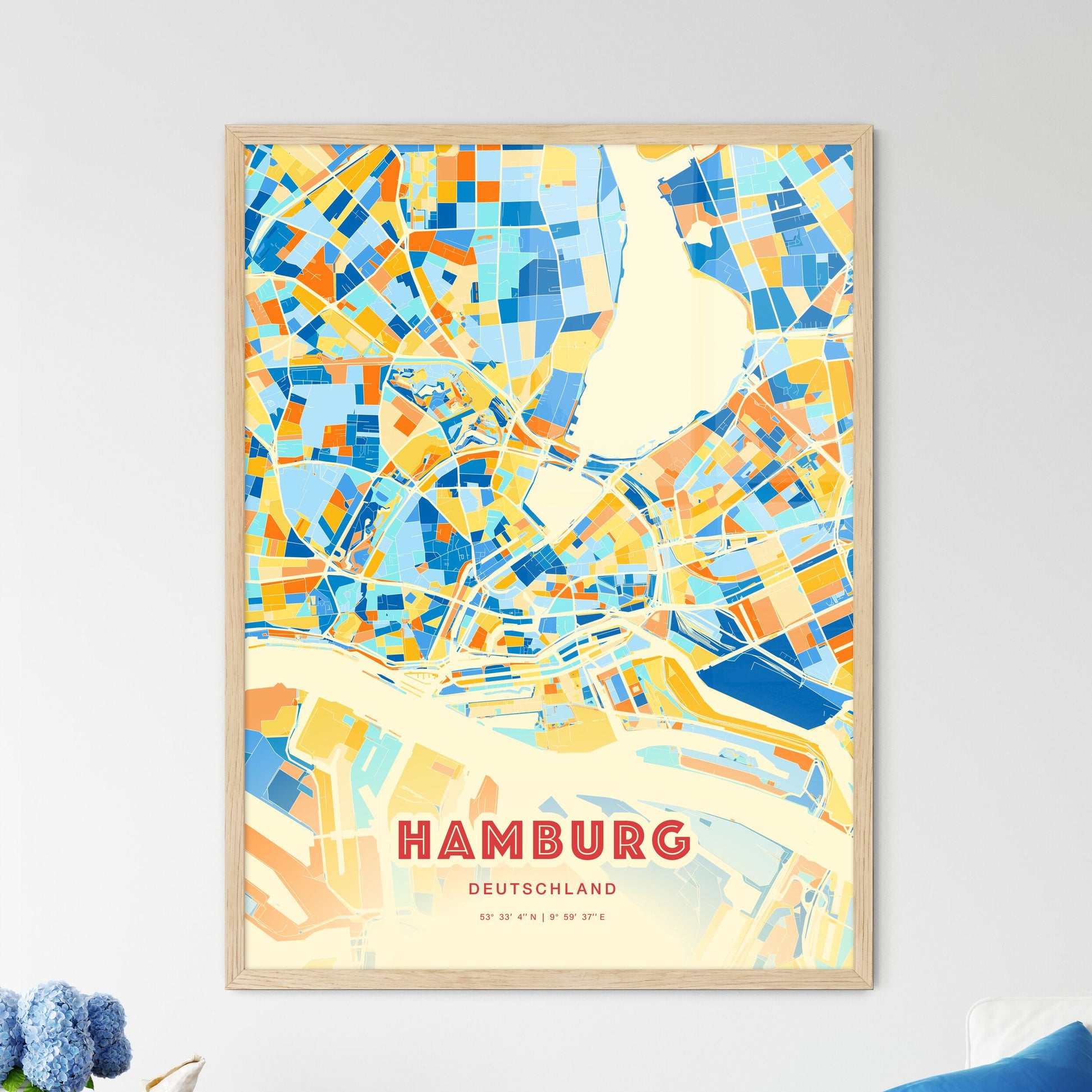 Colorful Hamburg Germany Fine Art Map Blue Orange
