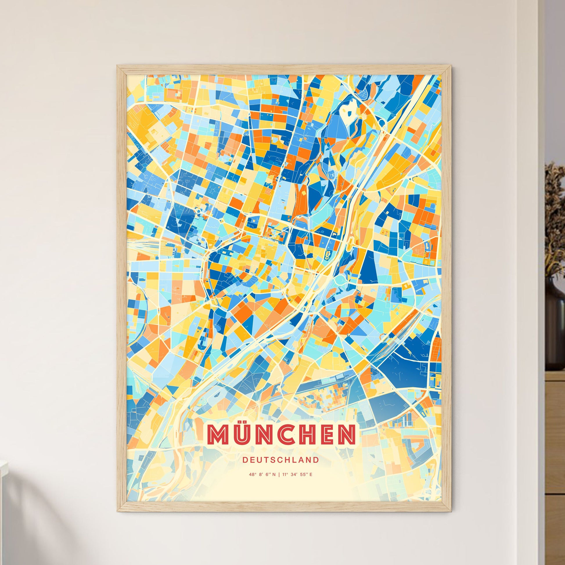 Colorful MÜNCHEN GERMANY Fine Art Map Blue Orange