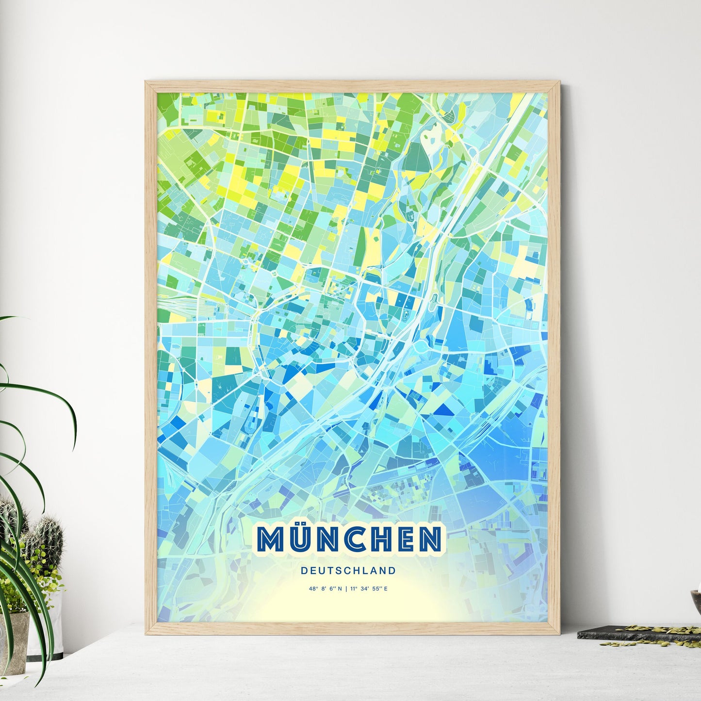 Colorful MÜNCHEN GERMANY Fine Art Map Cool Blue