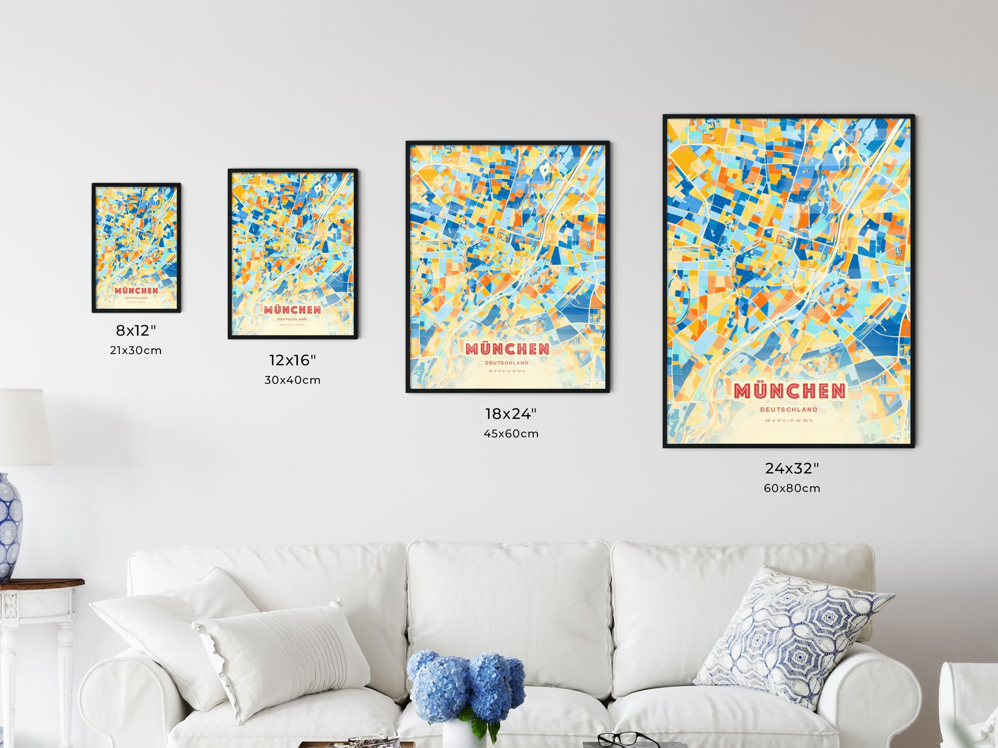 Colorful MÜNCHEN GERMANY Fine Art Map Blue Orange