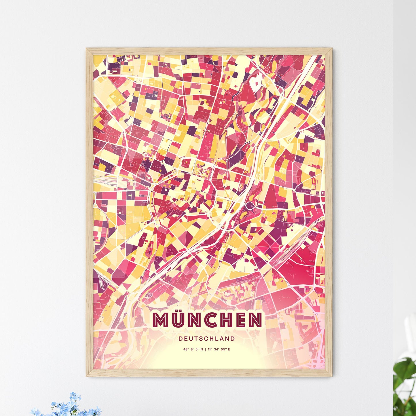 Colorful MÜNCHEN GERMANY Fine Art Map Hot Red