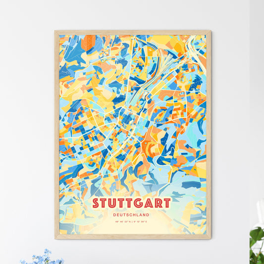 Colorful Stuttgart Germany Fine Art Map Blue Orange