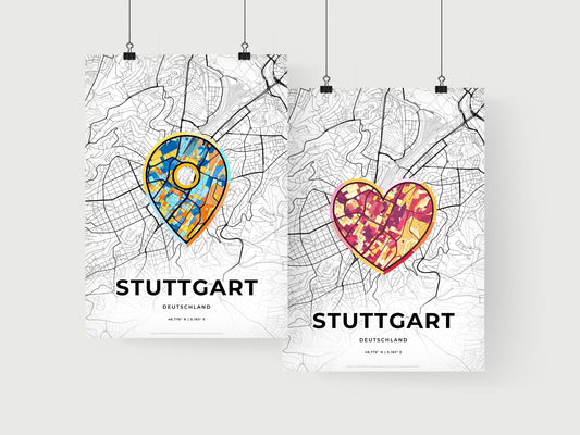 STUTTGART GERMANY minimal art map with a colorful icon. Where it all began, Couple map gift.
