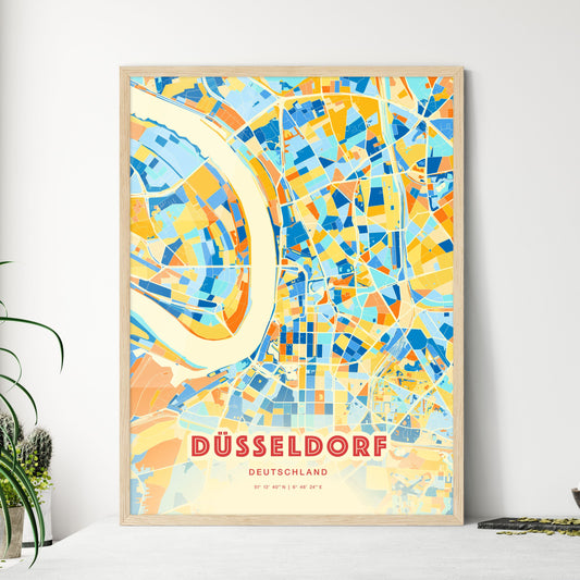 Colorful Düsseldorf Germany Fine Art Map Blue Orange