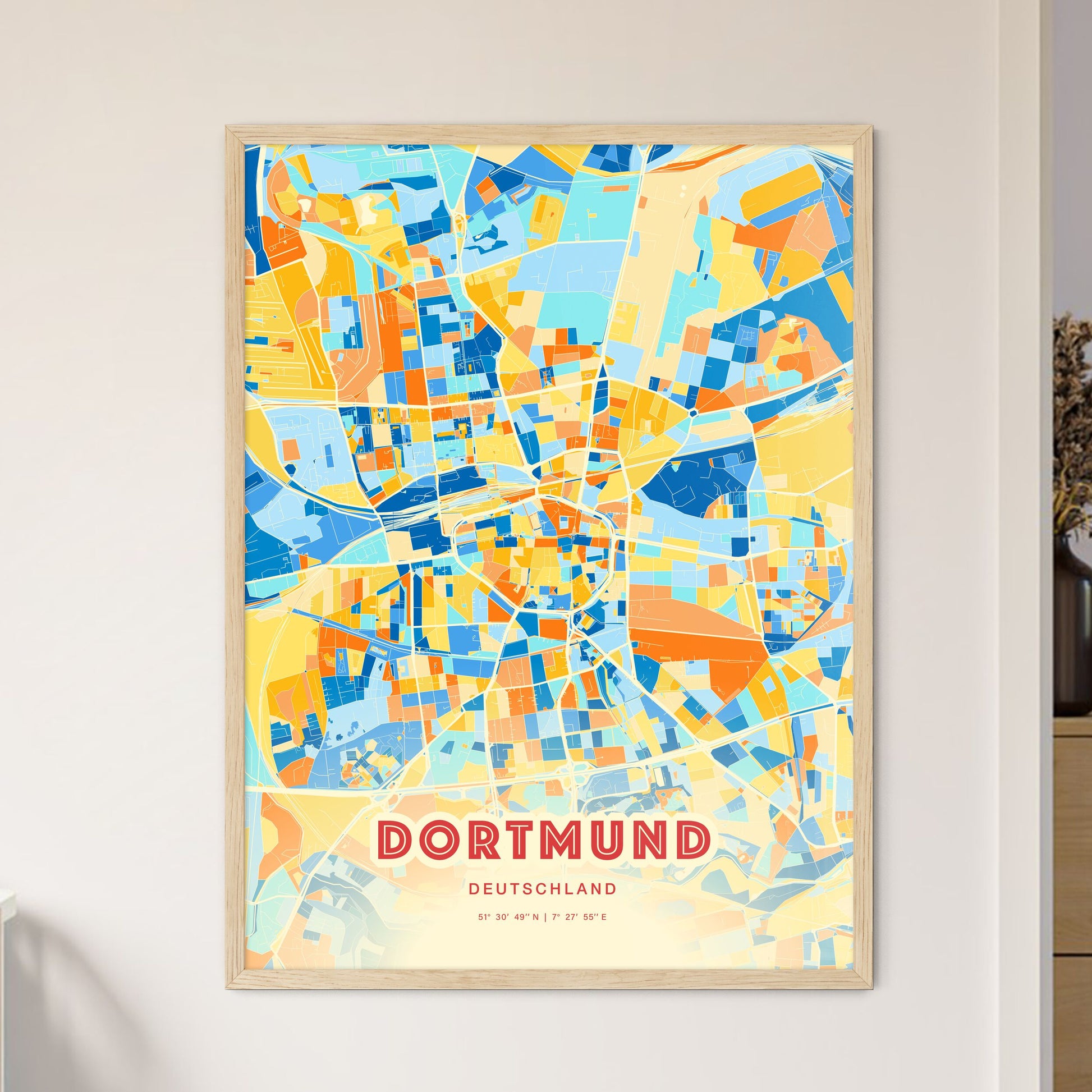 Colorful Dortmund Germany Fine Art Map Blue Orange
