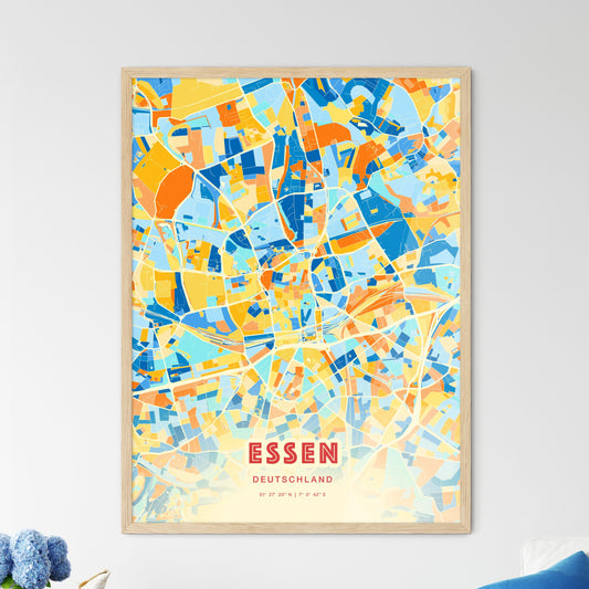 Colorful Essen Germany Fine Art Map Blue Orange