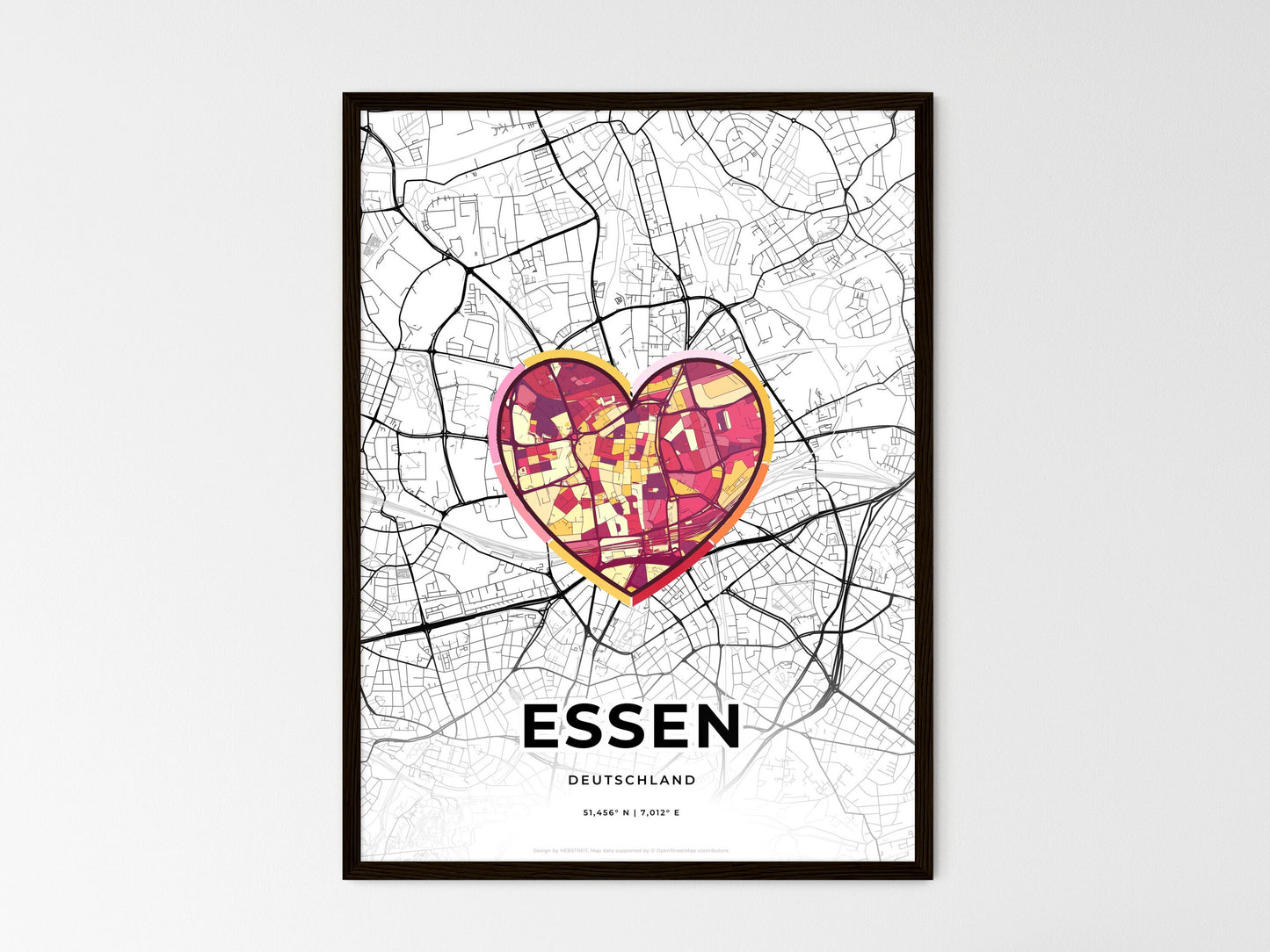 Essen Germany wedding art map with heart icon