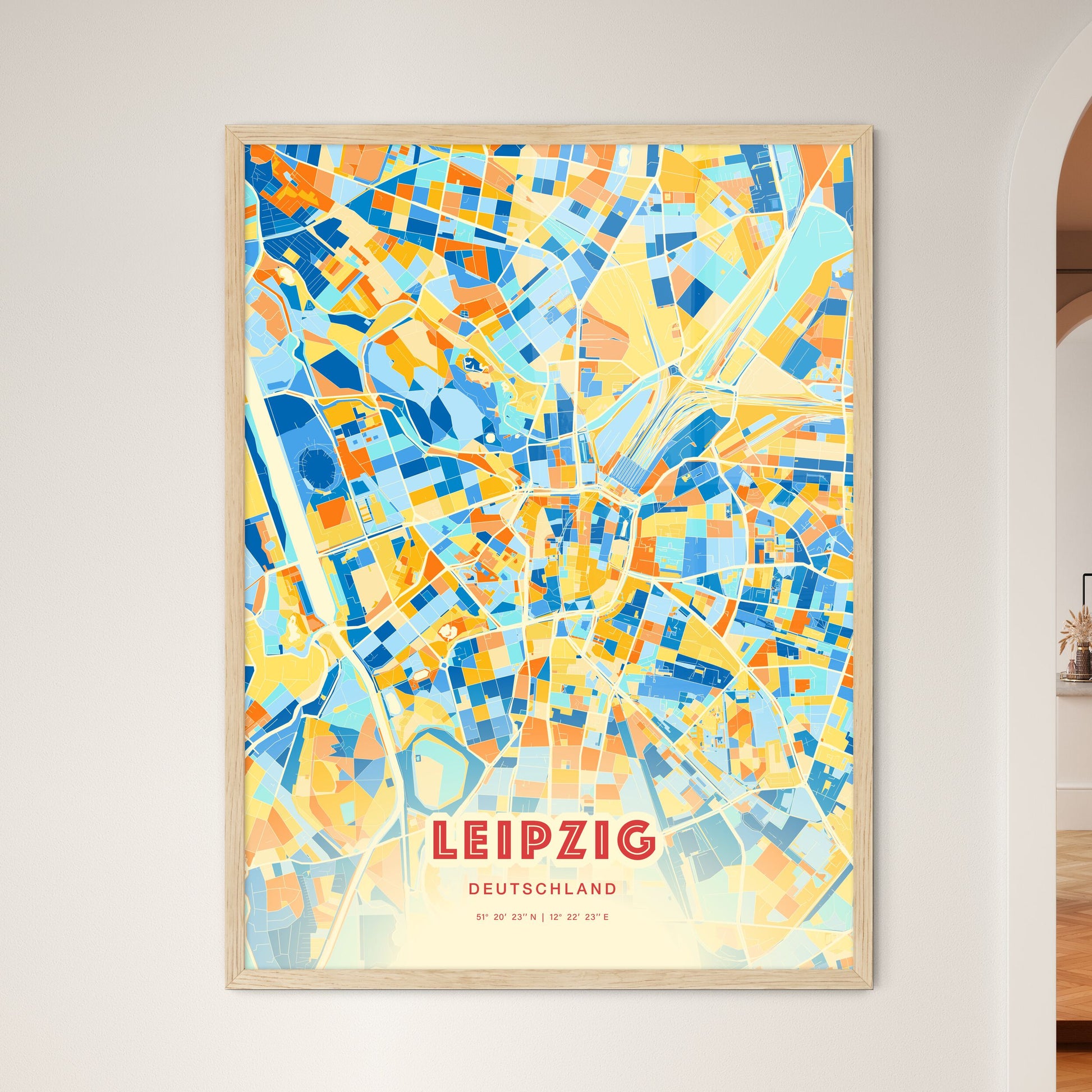 Colorful Leipzig Germany Fine Art Map Blue Orange