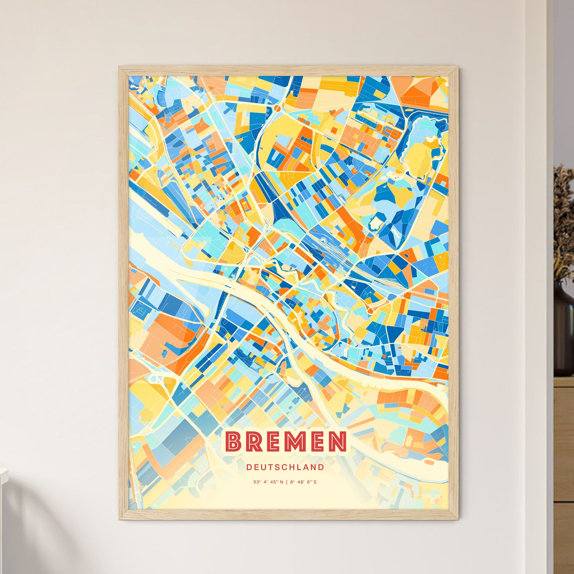 Colorful Bremen Germany Fine Art Map Blue Orange