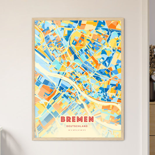 Colorful Bremen Germany Fine Art Map Blue Orange