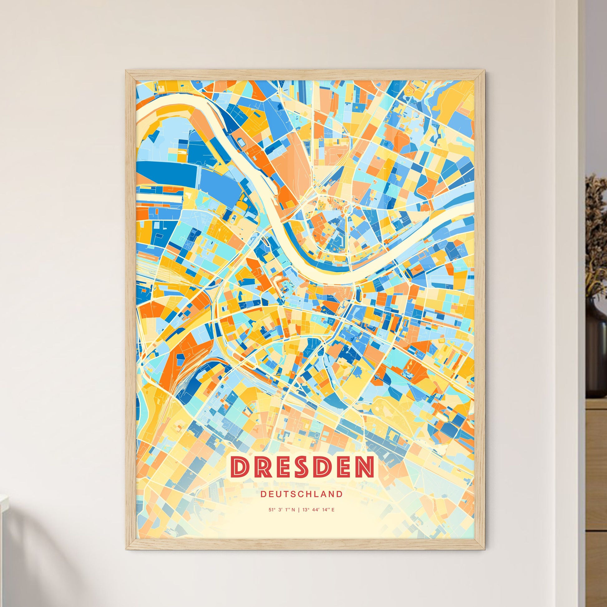 Colorful Dresden Germany Fine Art Map Blue Orange