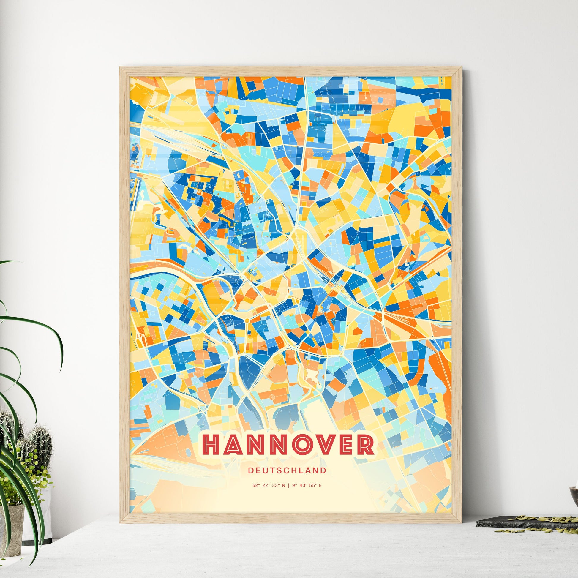 Colorful Hannover Germany Fine Art Map Blue Orange