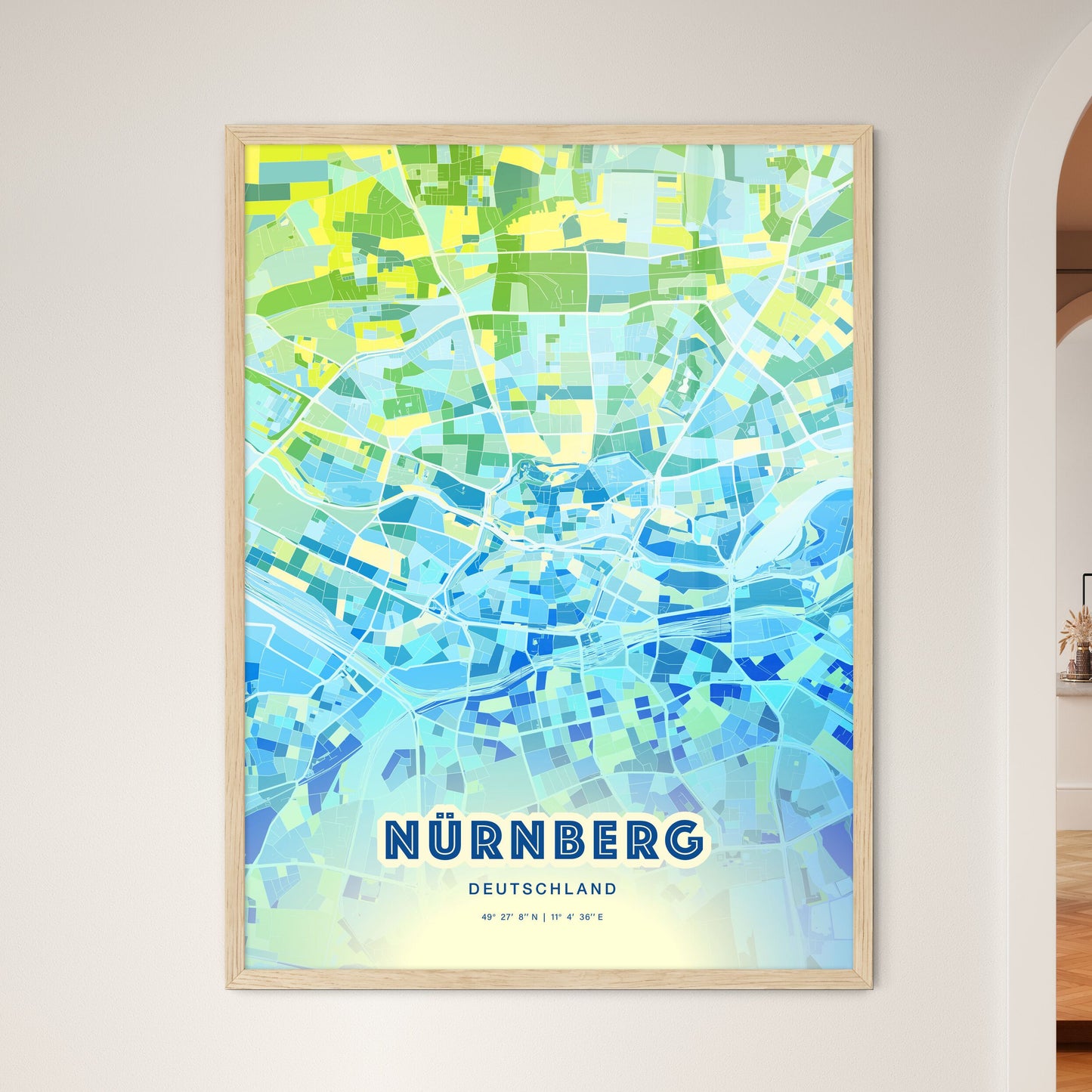 Colorful NURNBERG GERMANY Fine Art Map Cool Blue