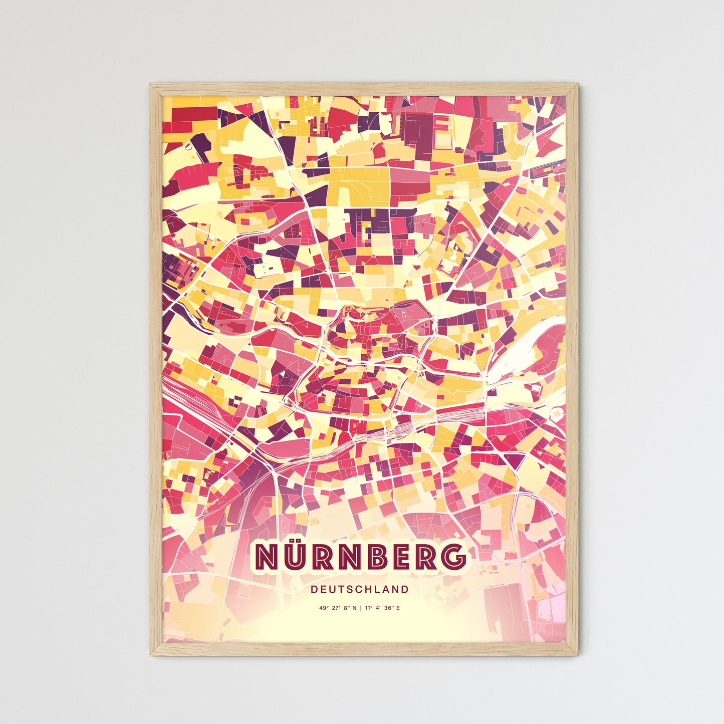 Colorful NURNBERG GERMANY Fine Art Map Hot Red