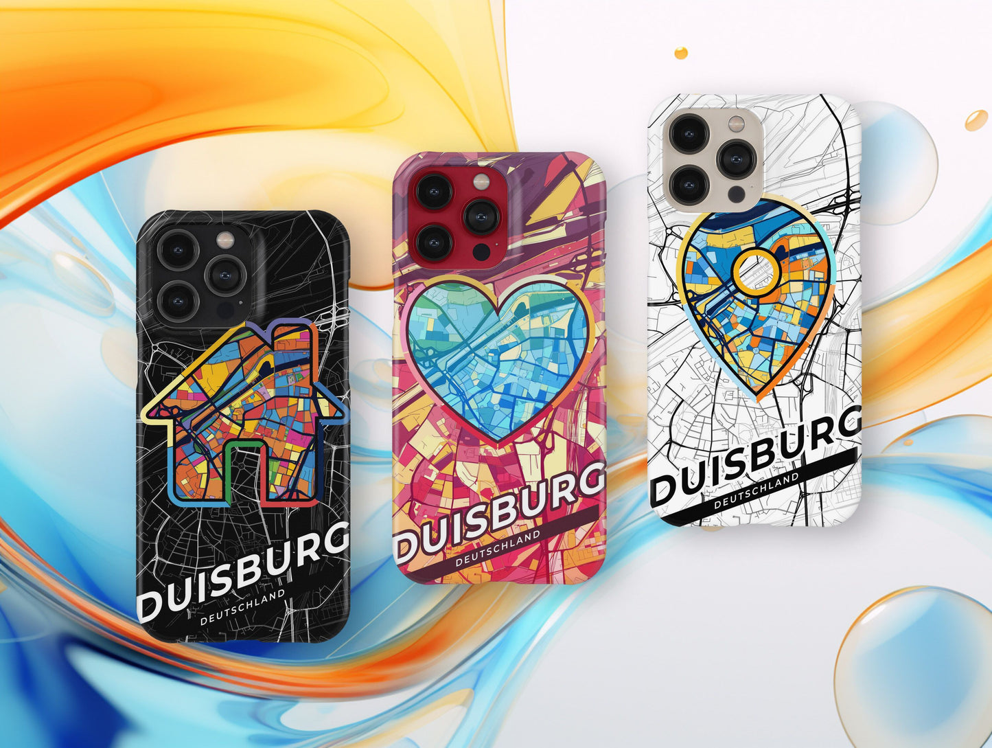 Duisburg Deutschland slim phone case with colorful icon. Birthday, wedding or housewarming gift. Couple match cases.