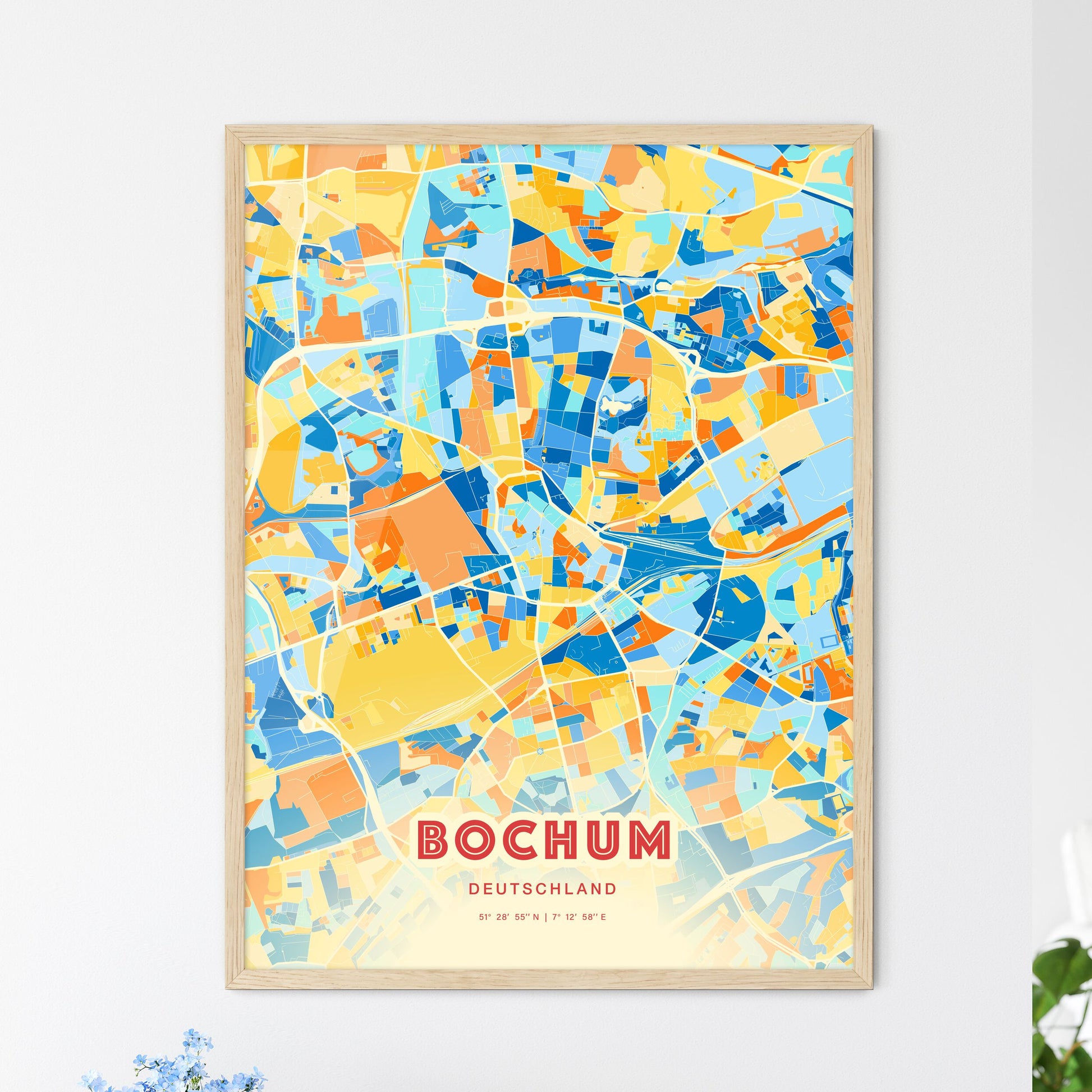 Colorful Bochum Germany Fine Art Map Blue Orange