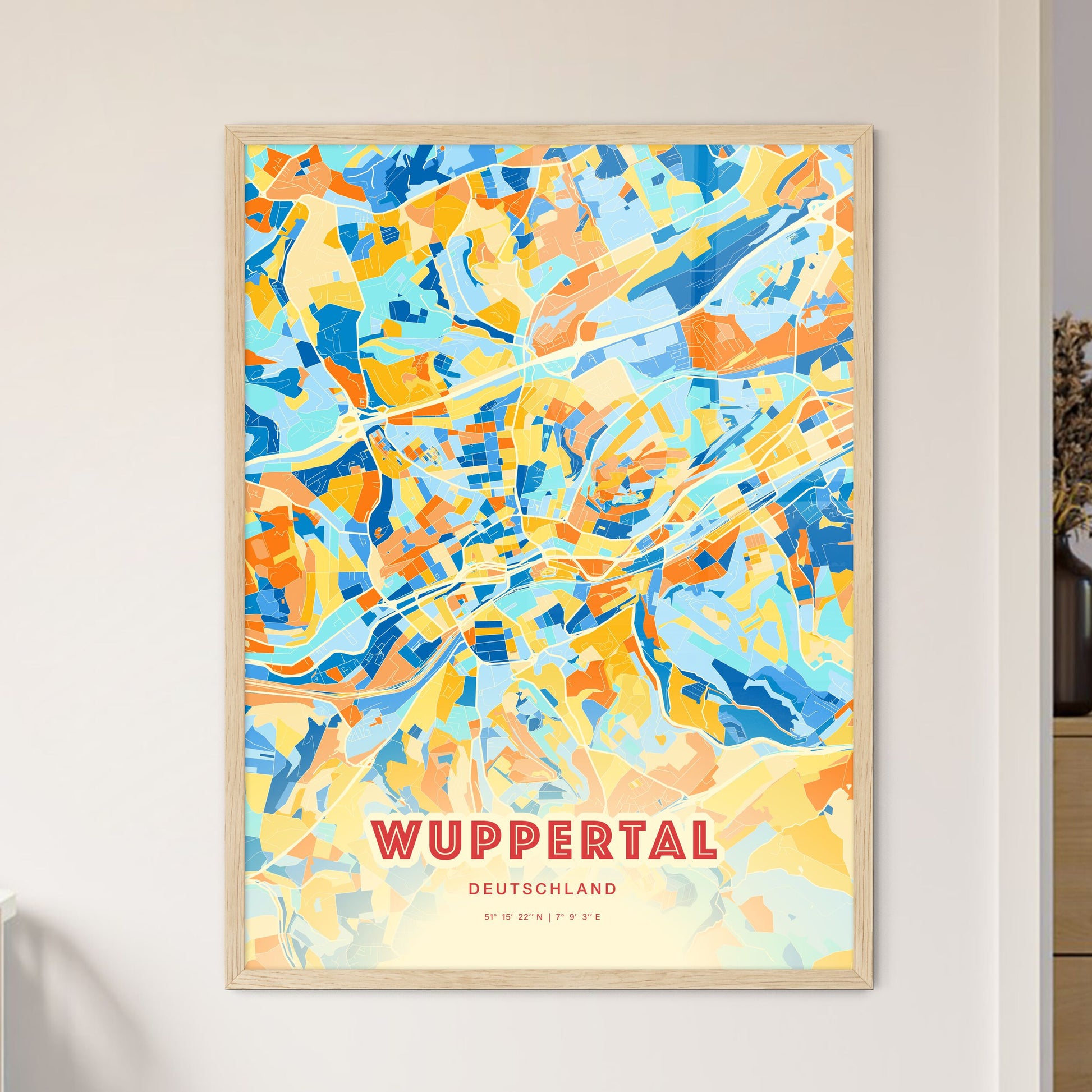 Colorful Wuppertal Germany Fine Art Map Blue Orange