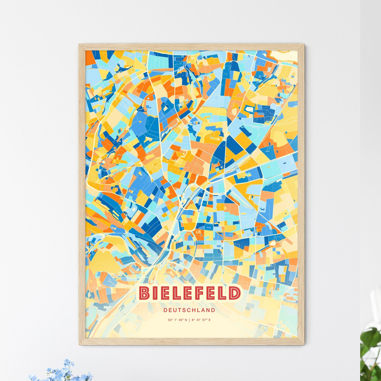 Colorful Bielefeld Germany Fine Art Map Blue Orange