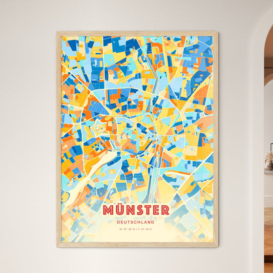 Colorful Münster Germany Fine Art Map Blue Orange