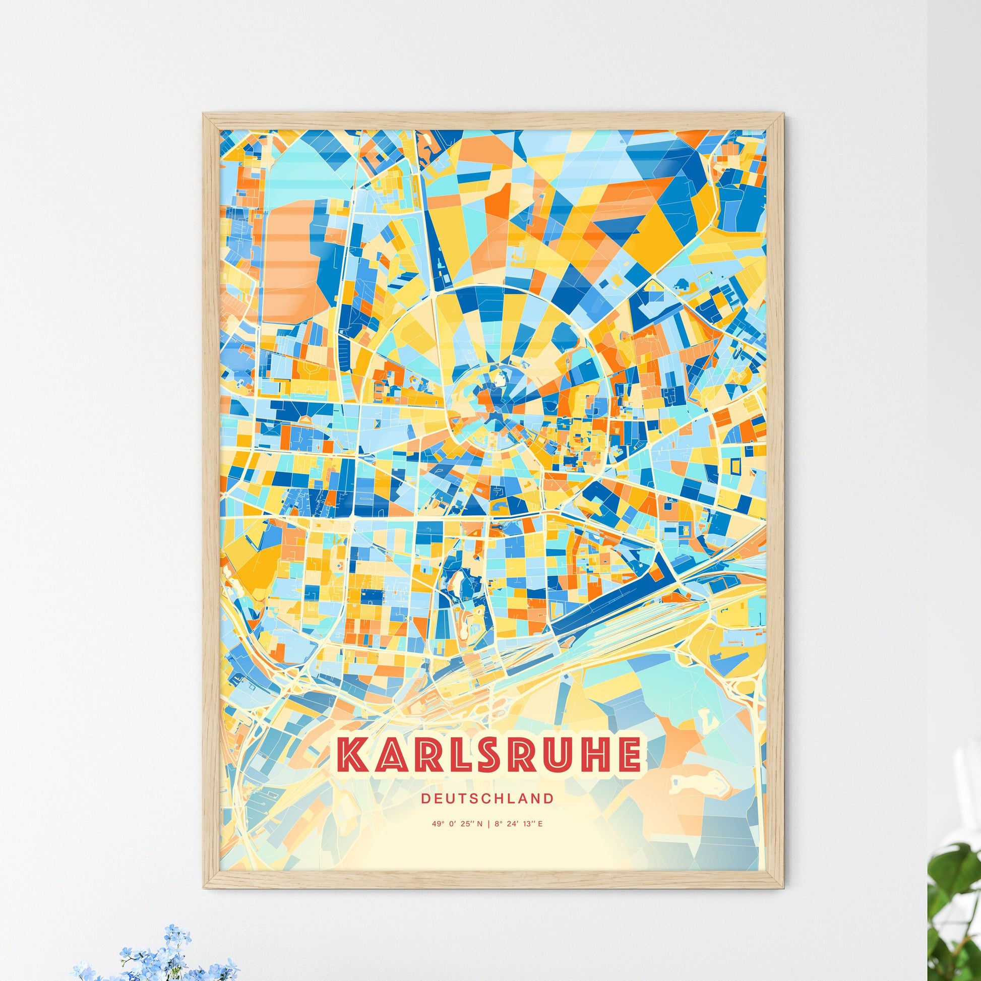 Colorful Karlsruhe Germany Fine Art Map Blue Orange