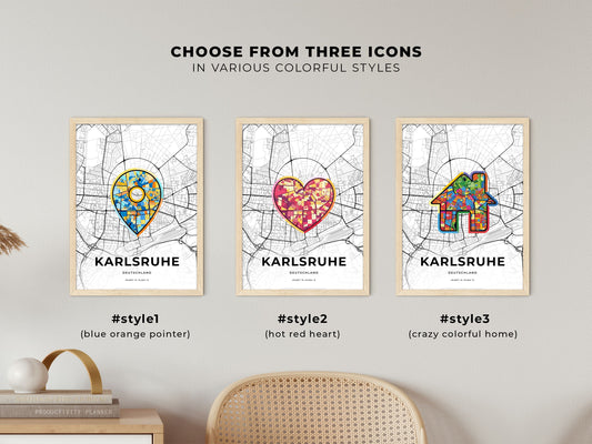 Karlsruhe Germany maps with colorful icons