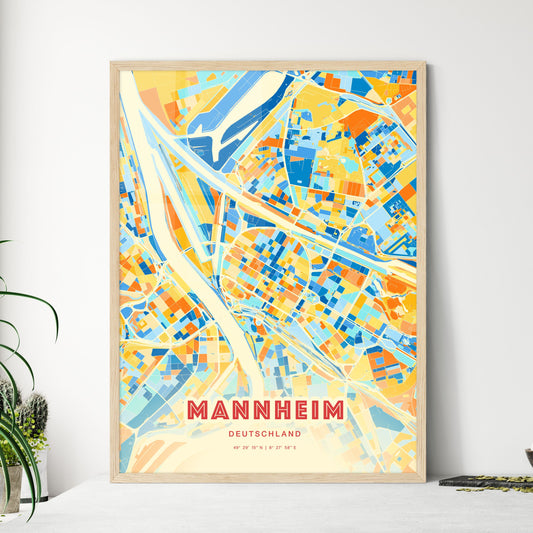 Colorful Mannheim Germany Fine Art Map Blue Orange