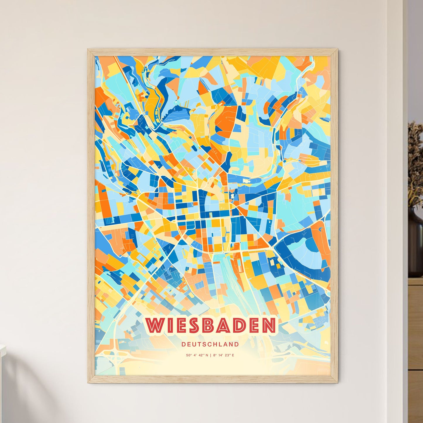 Colorful Wiesbaden Germany Fine Art Map Blue Orange