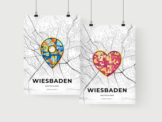 WIESBADEN GERMANY minimal art map with a colorful icon. Where it all began, Couple map gift.