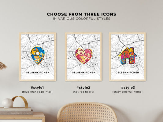 Gelsenkirchen Germany maps with colorful icons