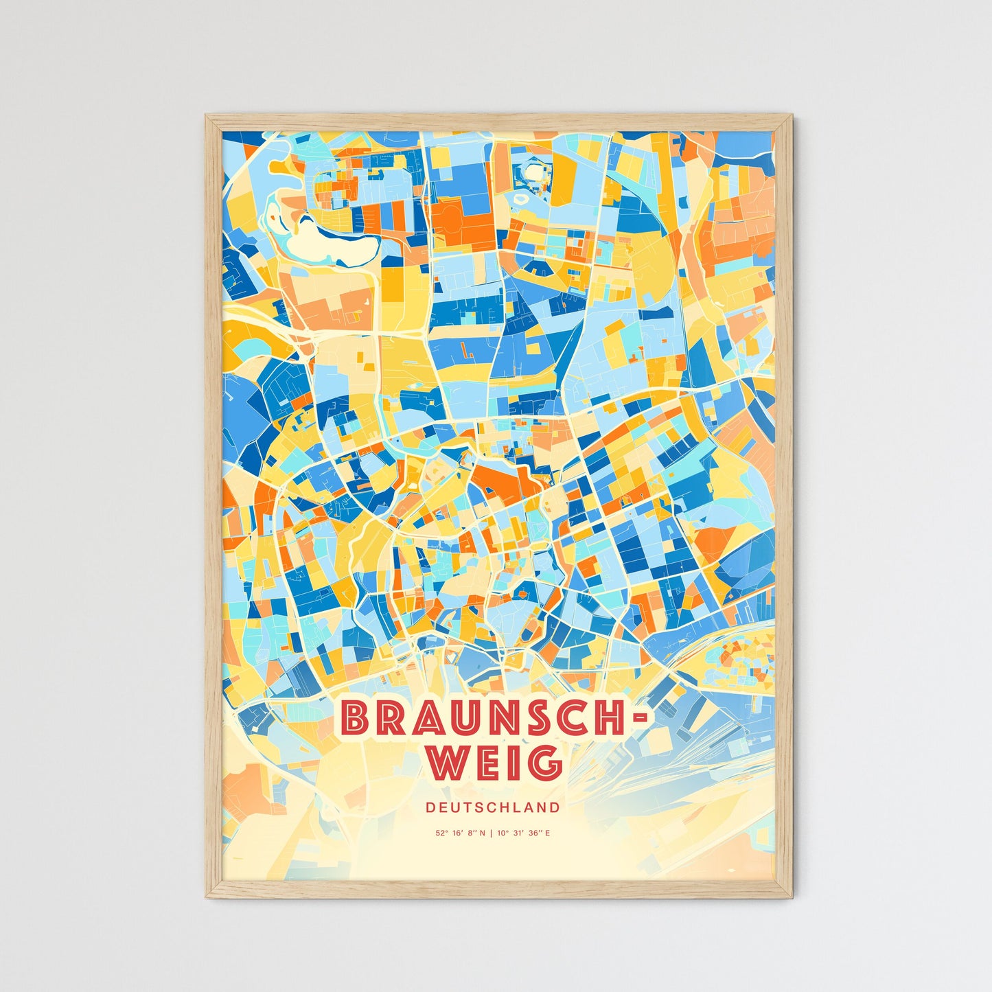 Colorful Braunschweig Germany Fine Art Map Blue Orange