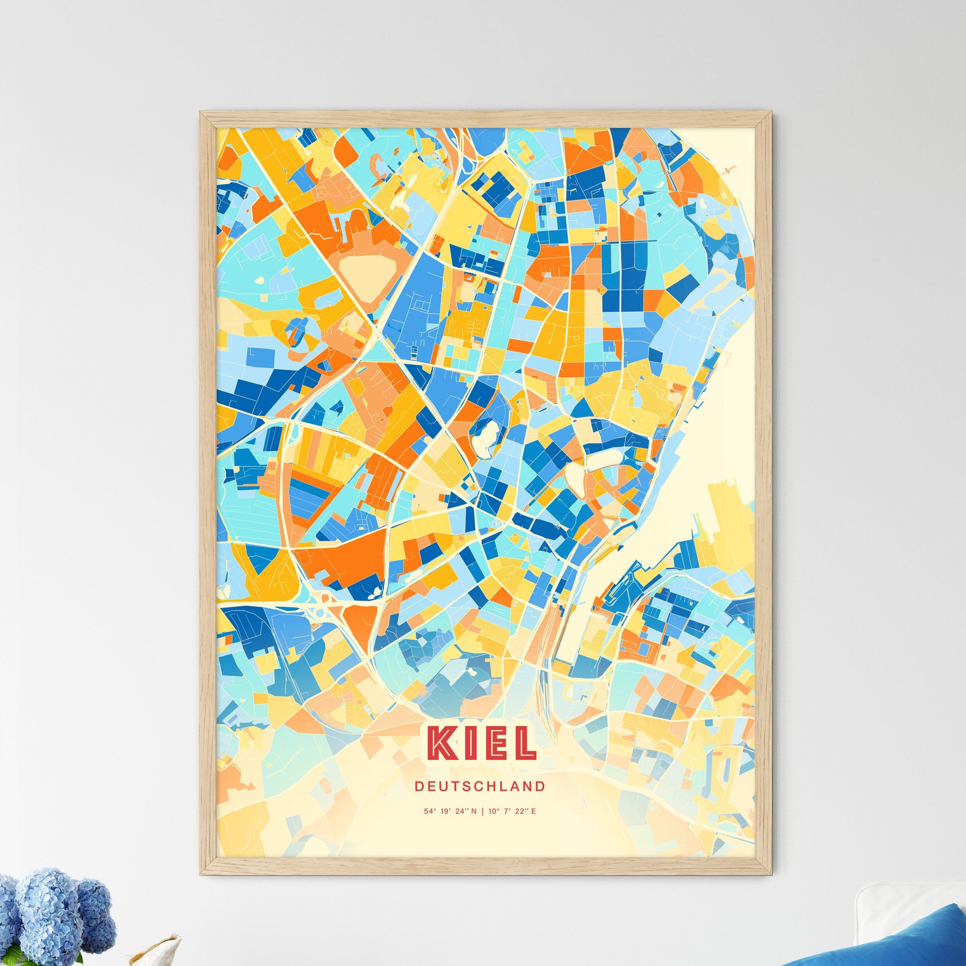 Colorful Kiel Germany Fine Art Map Blue Orange