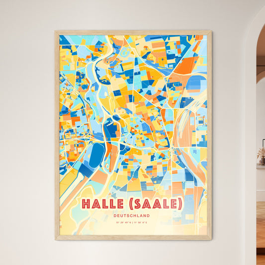 Colorful Halle (Saale) Germany Fine Art Map Blue Orange