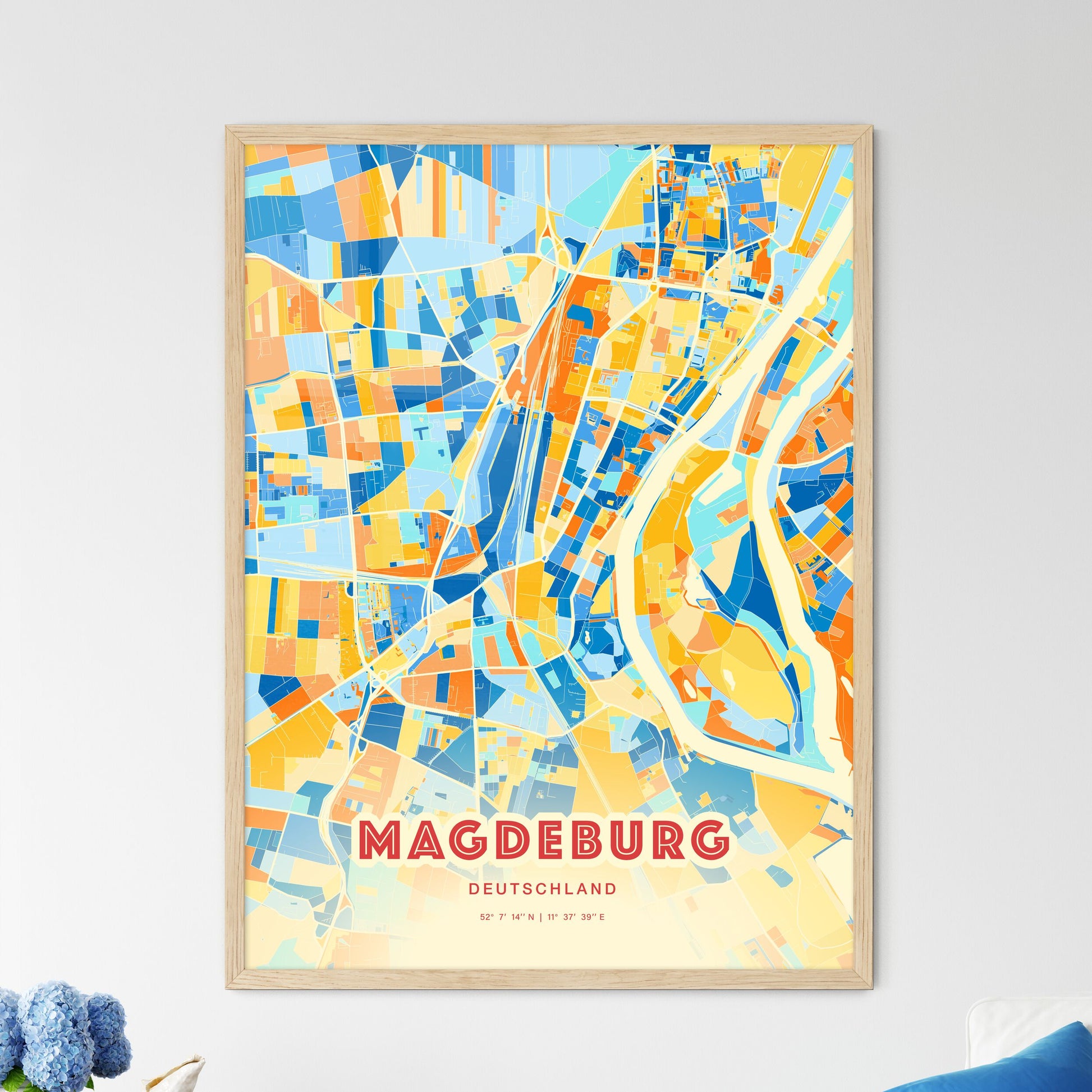 Colorful Magdeburg Germany Fine Art Map Blue Orange