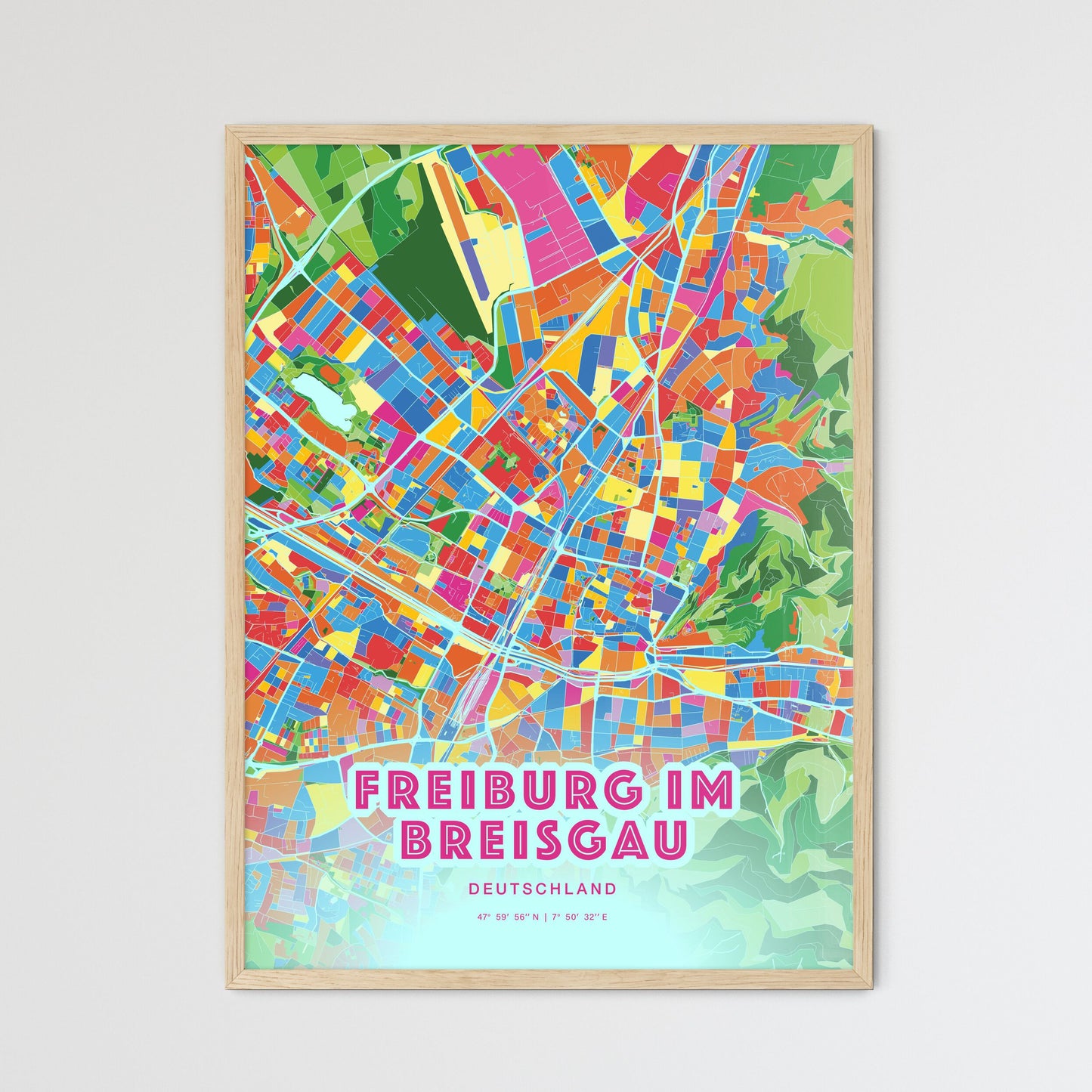 Colorful FREIBURG IM BREISGAU GERMANY Fine Art Map Crazy Colors