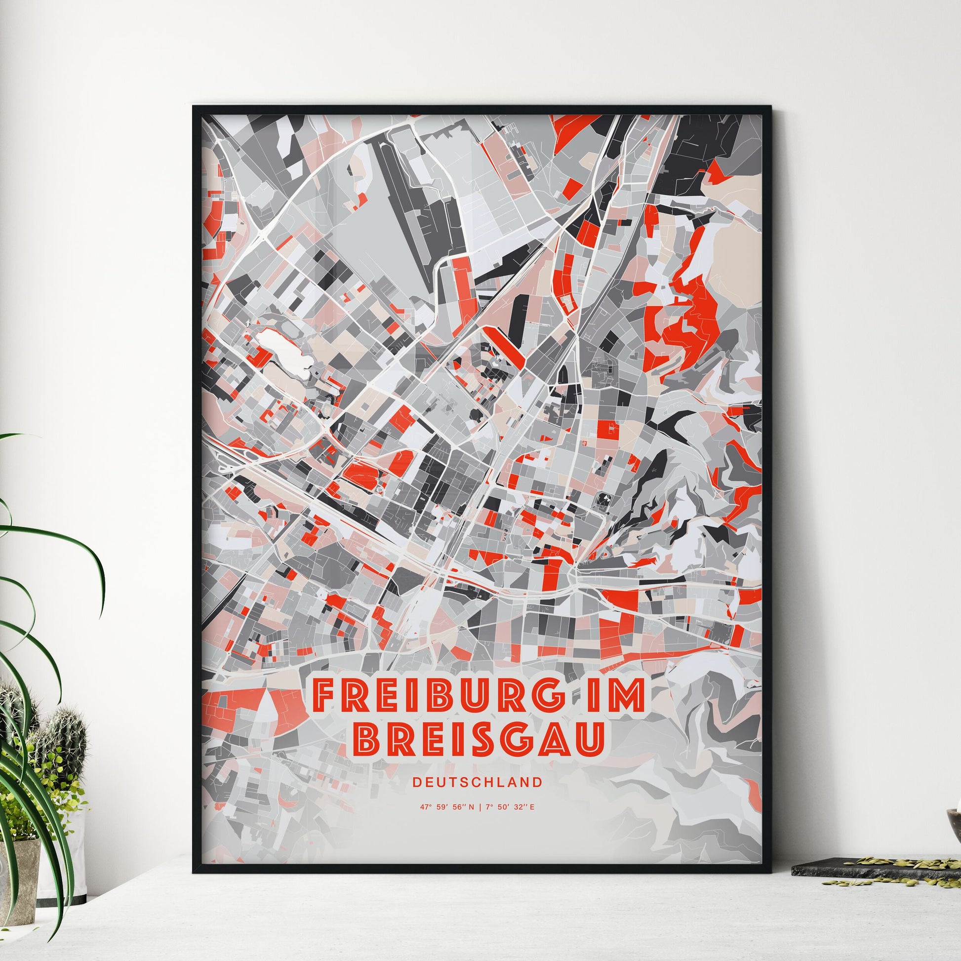 Colorful FREIBURG IM BREISGAU GERMANY Fine Art Map Modern