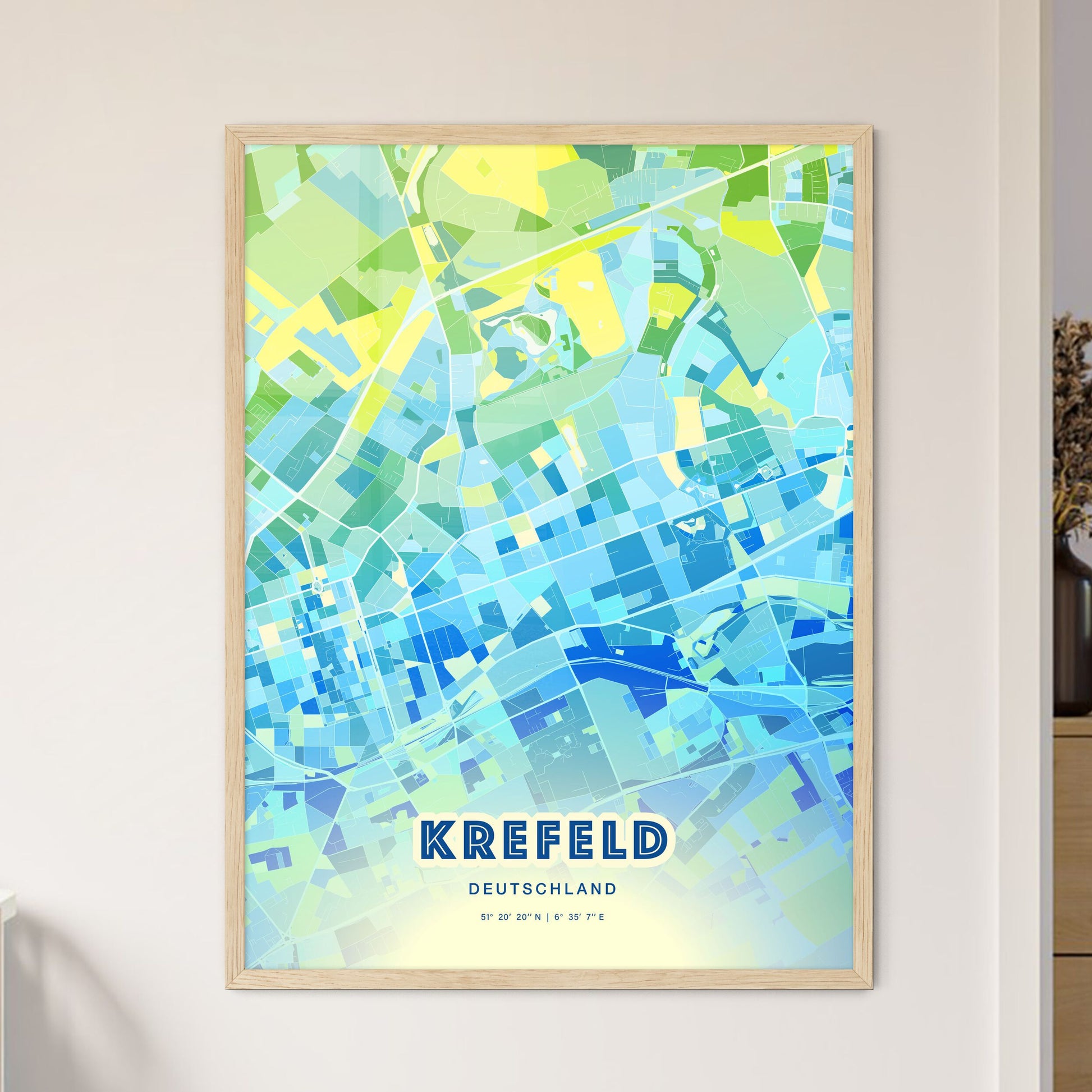 Colorful KREFELD GERMANY Fine Art Map Cool Blue