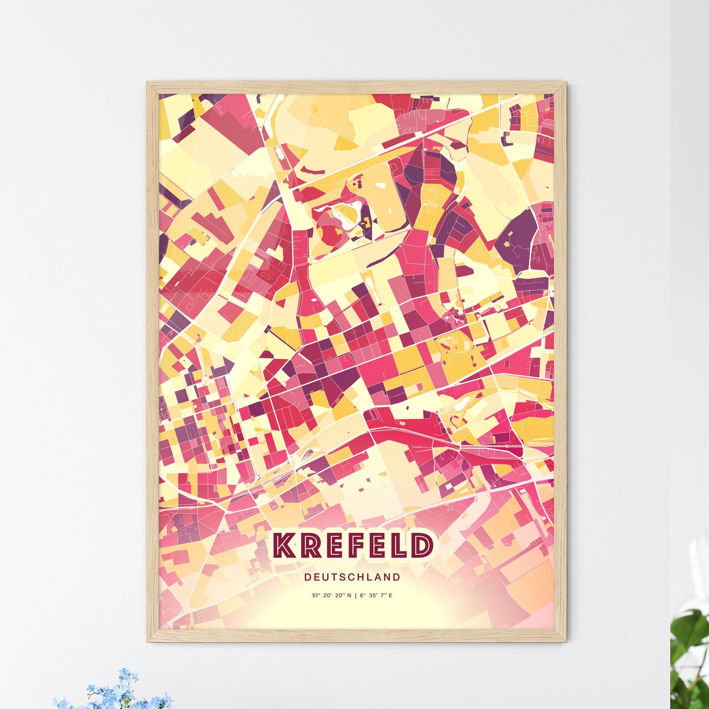 Colorful KREFELD GERMANY Fine Art Map Hot Red