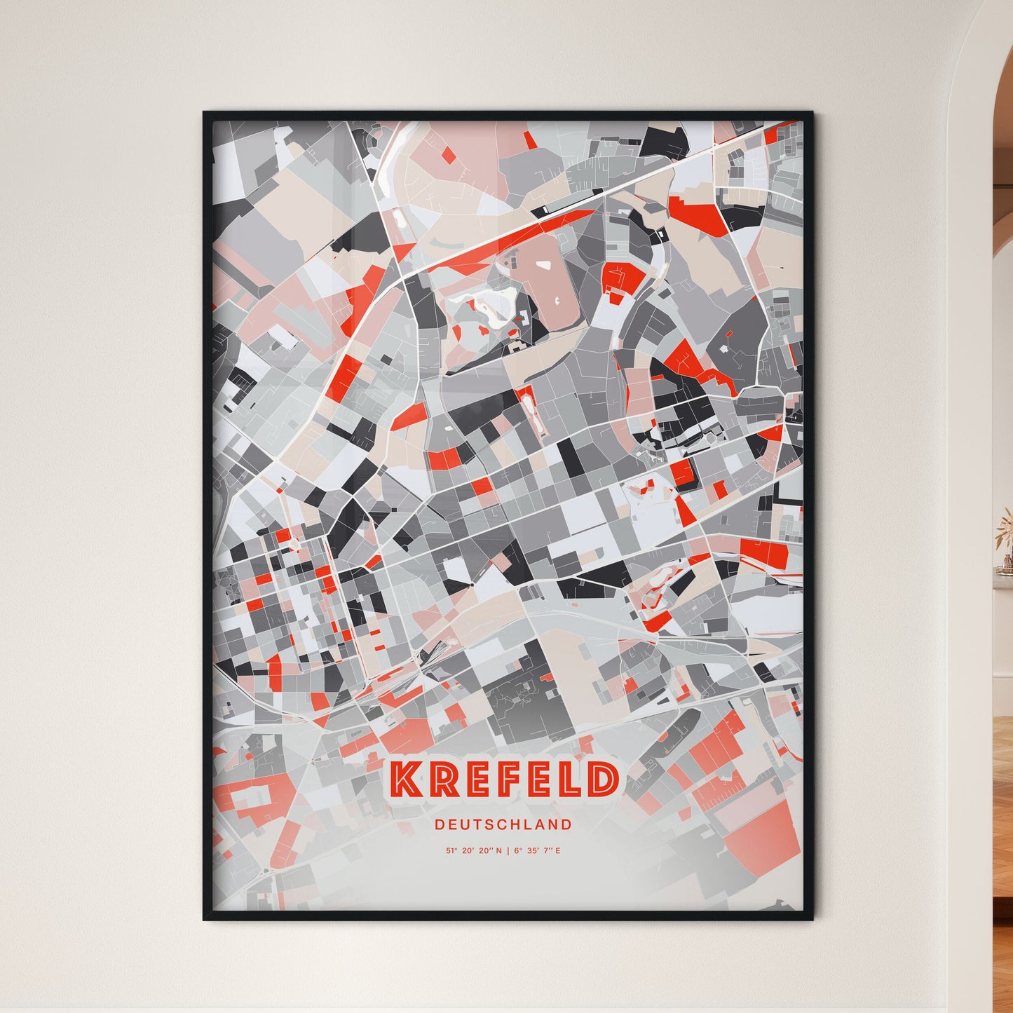 Colorful KREFELD GERMANY Fine Art Map Modern