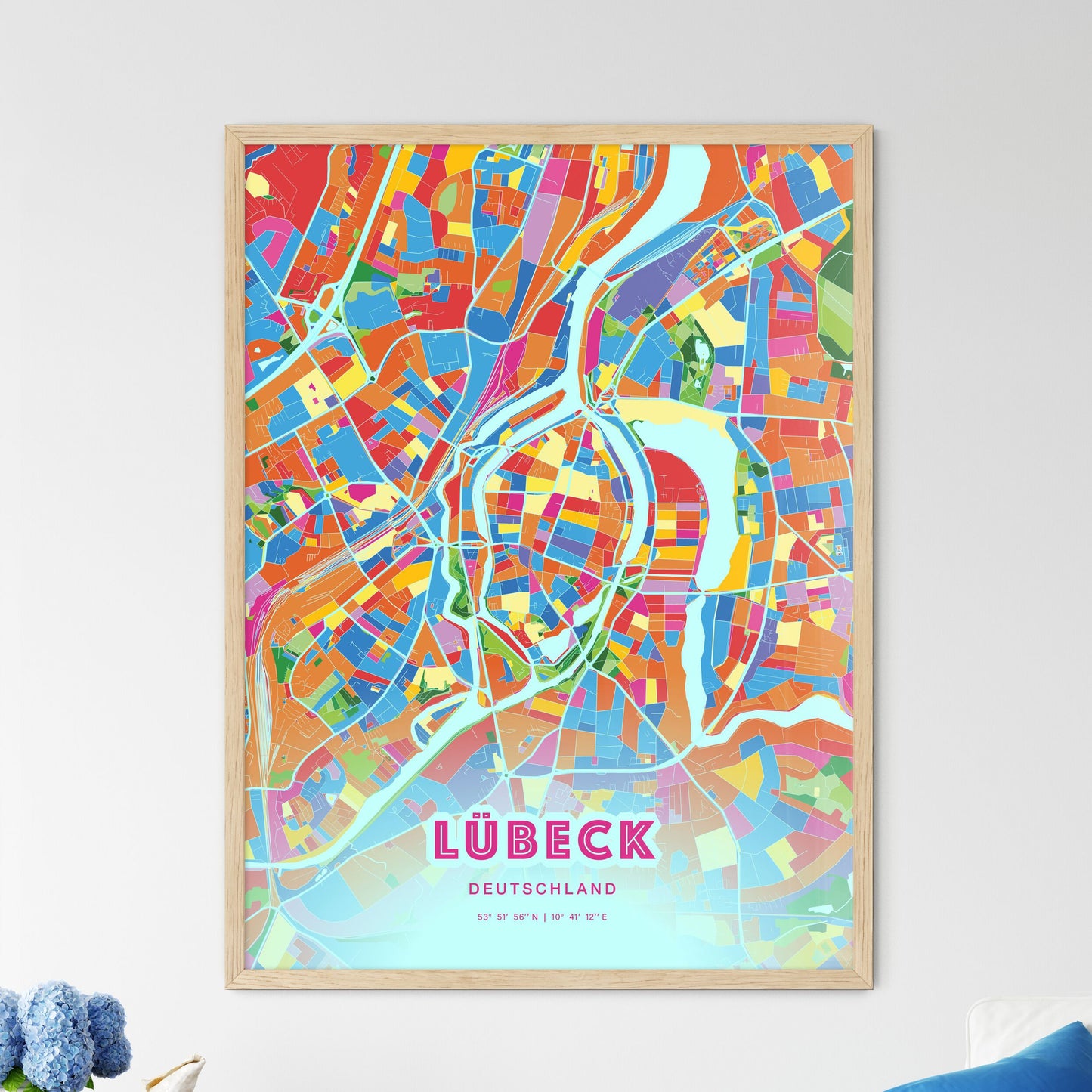 Colorful LUBECK GERMANY Fine Art Map Crazy Colors