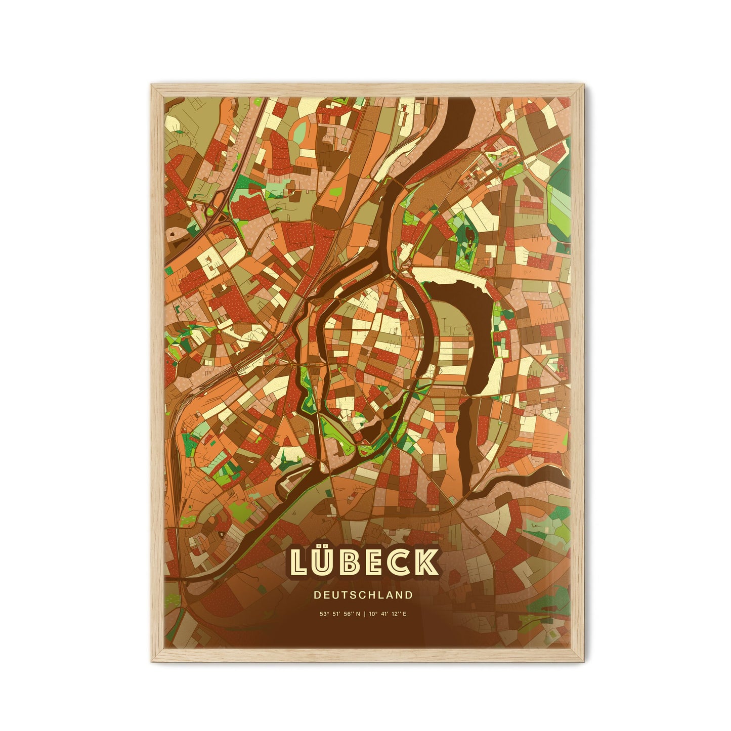 Colorful LUBECK GERMANY Fine Art Map Farmhouse